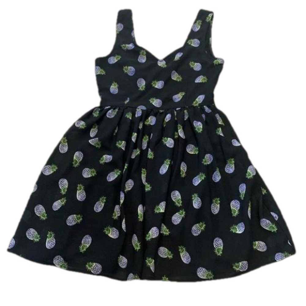 dELiA*s Black Pineapple Print Fit-and-Flare Dress